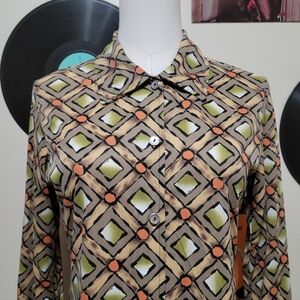 Exquz | 90s Vintage Multicolor Geometric Print Button-Up